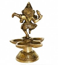 Lord Ganesha Dancing Statue on Deepak Made of Brass BY Aakrati