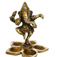 Lord Ganesha Dancing Statue on Deepak Made of Brass BY Aakrati