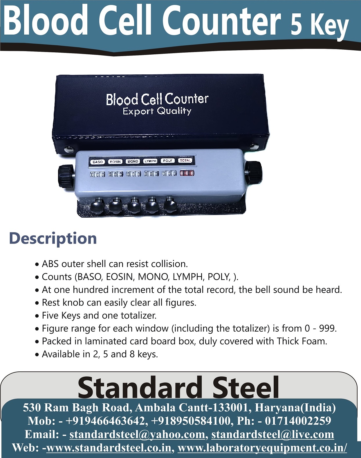 Manual Blood Cell Counter 5 And 8 Key