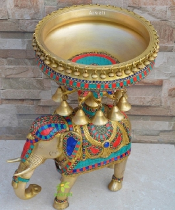 Elephant Urli 21 inch, Traditional Bowl, Home Decor Gift, Indian Brass Art Brass Figurine Large, Home Decor