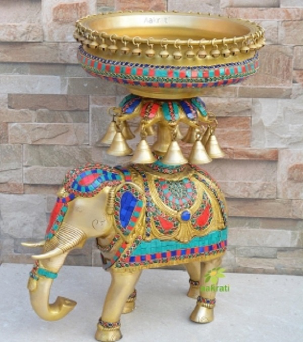 Elephant Urli 21 inch, Traditional Bowl, Home Decor Gift, Indian Brass Art Brass Figurine Large, Home Decor