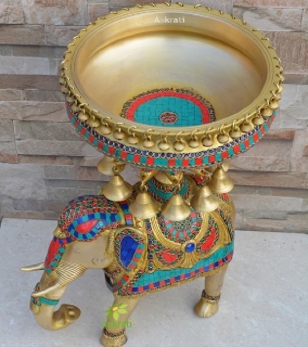 Elephant Urli 21 inch, Traditional Bowl, Home Decor Gift, Indian Brass Art Brass Figurine Large, Home Decor