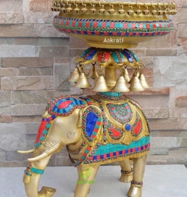 Elephant Urli 21 inch, Traditional Bowl, Home Decor Gift, Indian Brass Art Brass Figurine Large, Home Decor