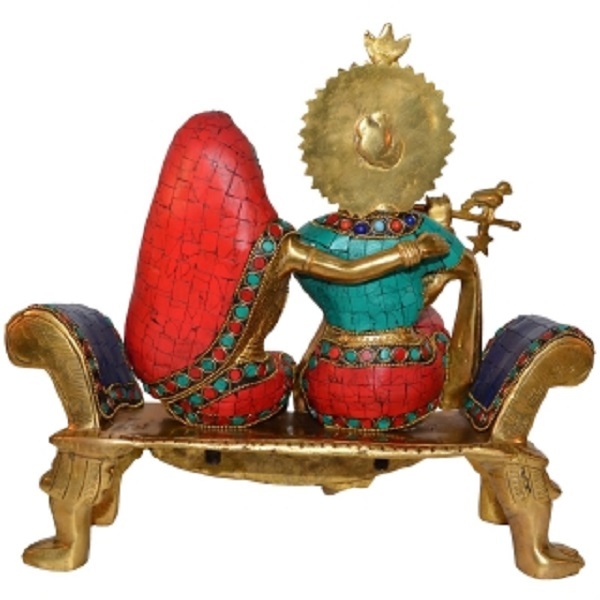 Radha Krishna Sitting On A Sofa Set With Turquoise Work