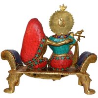 Radha Krishna Sitting On a Sofa Set with Turquoise Work