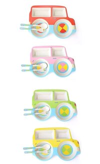 CherryBox Dinnerware Plate Set for Kids - Car Design Crockery Set - Bamboo Fiber Eco Friendly (Car - 3 Pc Set)