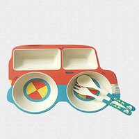 CherryBox Dinnerware Plate Set for Kids - Car Design Crockery Set - Bamboo Fiber Eco Friendly (Car - 3 Pc Set)