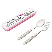 CherryBox Cartoon Feeding Pink Kitty Stainless Steel Spoon & Fork Cutlery Set for Kids with Box