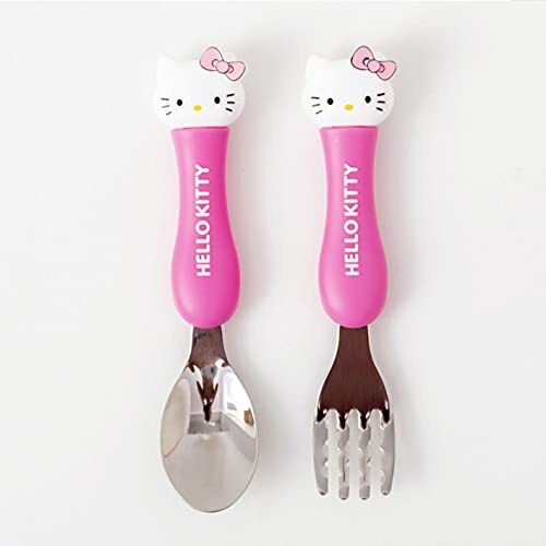 Cherrybox Pink Kitty Stainless Steel Spoon & Fork Cutlery Set For Kids With Box - Material: Plastic Pvc