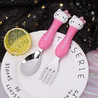 CherryBox Pink Kitty Stainless Steel Spoon & Fork Cutlery Set for Kids with Box