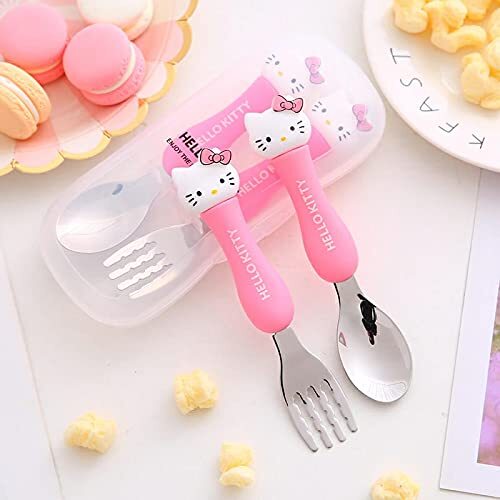 CherryBox Pink Kitty Stainless Steel Spoon & Fork Cutlery Set for Kids with Box