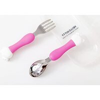 CherryBox Pink Kitty Stainless Steel Spoon & Fork Cutlery Set for Kids with Box