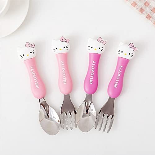 CherryBox Pink Kitty Stainless Steel Spoon & Fork Cutlery Set for Kids with Box