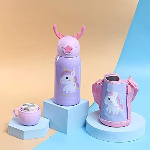 Cherrybox Horns Cap - Sipper Water Bottle - Stainless Steel Flask 500 Ml Bottle With Double Wall Flask With Straw Insulated - Color: Multi Color