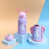 CherryBox Horns Cap - Sipper Water Bottle - Stainless Steel Flask 500 ML Bottle with Double Wall Flask with Straw Insulated