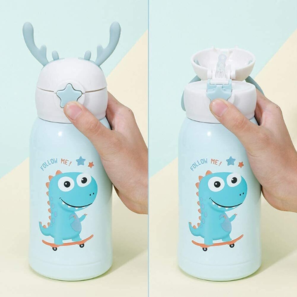 Cherrybox Horns Cap - Sipper Water Bottle - Stainless Steel Flask 500 Ml Bottle With Double Wall Flask With Straw Insulated - Color: Multi Color