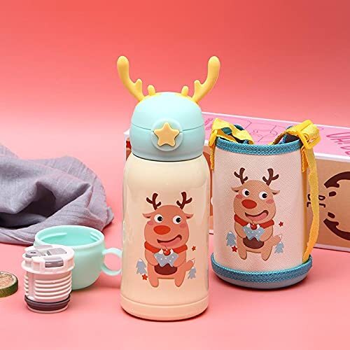 Cherrybox Horns Cap - Sipper Water Bottle - Stainless Steel Flask 500 Ml Bottle With Double Wall Flask With Straw Insulated - Color: Multi Color
