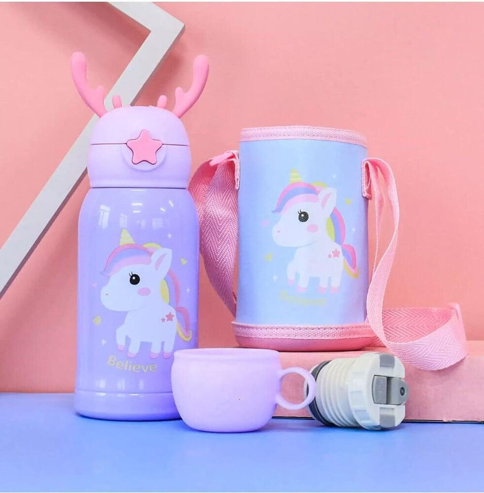 CherryBox Horns Cap - Sipper Water Bottle - Stainless Steel Flask 500 ML Bottle with Double Wall Flask with Straw Insulated