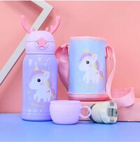 CherryBox Horns Cap - Sipper Water Bottle - Stainless Steel Flask 500 ML Bottle with Double Wall Flask with Straw Insulated