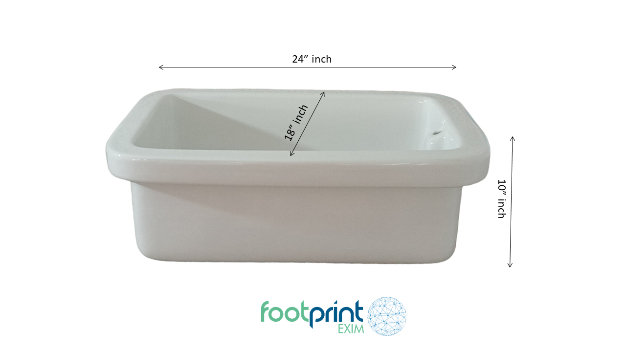Ceramic Lab Sink - Standard Size, White Rectangle Shape | Customized Packing Available, Best For Labs And Colleges