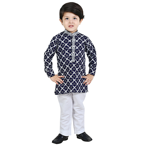 Kurta Pajama Set - Cotton Blend, Sizes For Boys 5-6 Years And Above, Classic Black, Full Sleeves Design, High-quality Ethnic Wear
