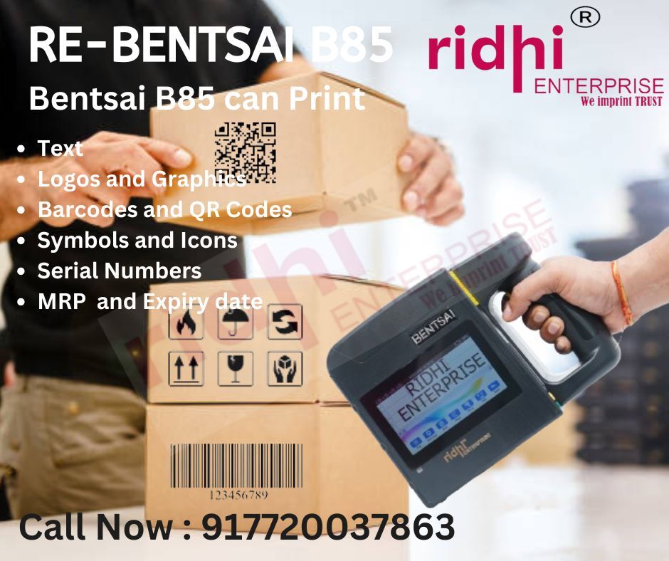 Re-bentsai B85 - 5-inch Color Lcd Handheld Inkjet Printer | Versatile For Printing On Cartons, Seeds Industry, 4 Nozzles, 300 Dpi
