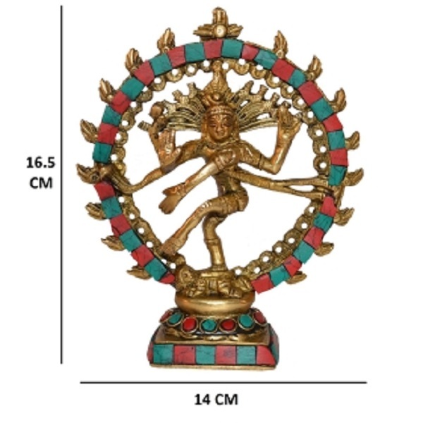 Natraj (Lord Shiva) With Turquoise Coral Stone Work Height: 6 Inch (In)
