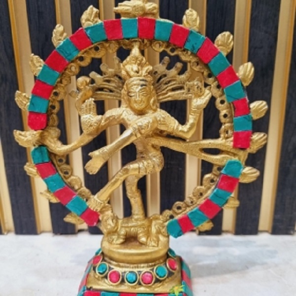 Natraj (Lord Shiva) With Turquoise Coral Stone Work Height: 6 Inch (In)