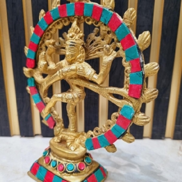 Natraj (Lord Shiva) With Turquoise Coral Stone Work Height: 6 Inch (In)