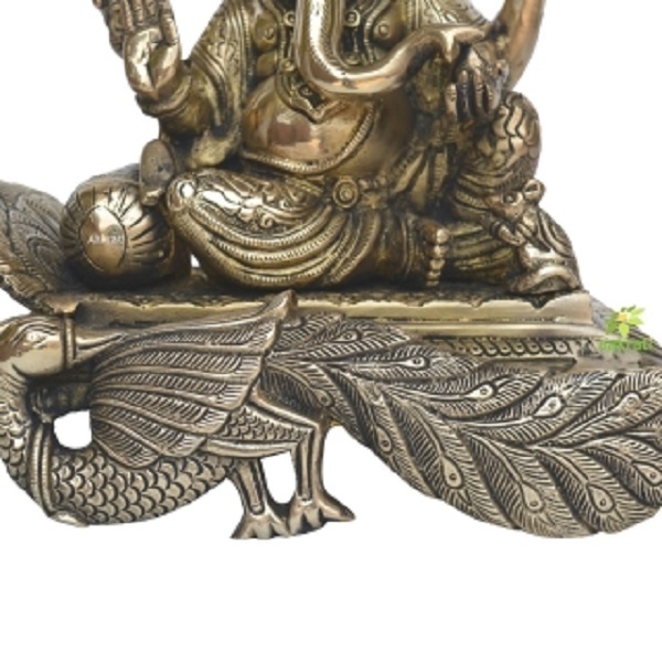 Brass resting elephant lord hindu gods ganesha statue religious home office decor