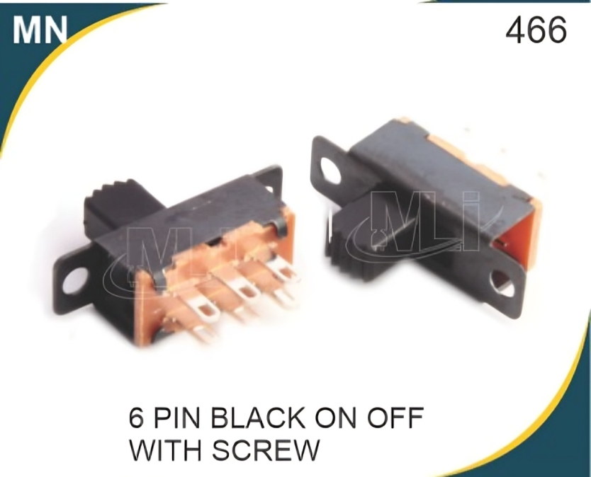 Slide Switch With Screw 6 Pin On Off - Metal Case, 32x10x13mm, Black, Silver Plated Contacts, 3a 250v Ac, Ip40 Protection, Maintained Switching Function