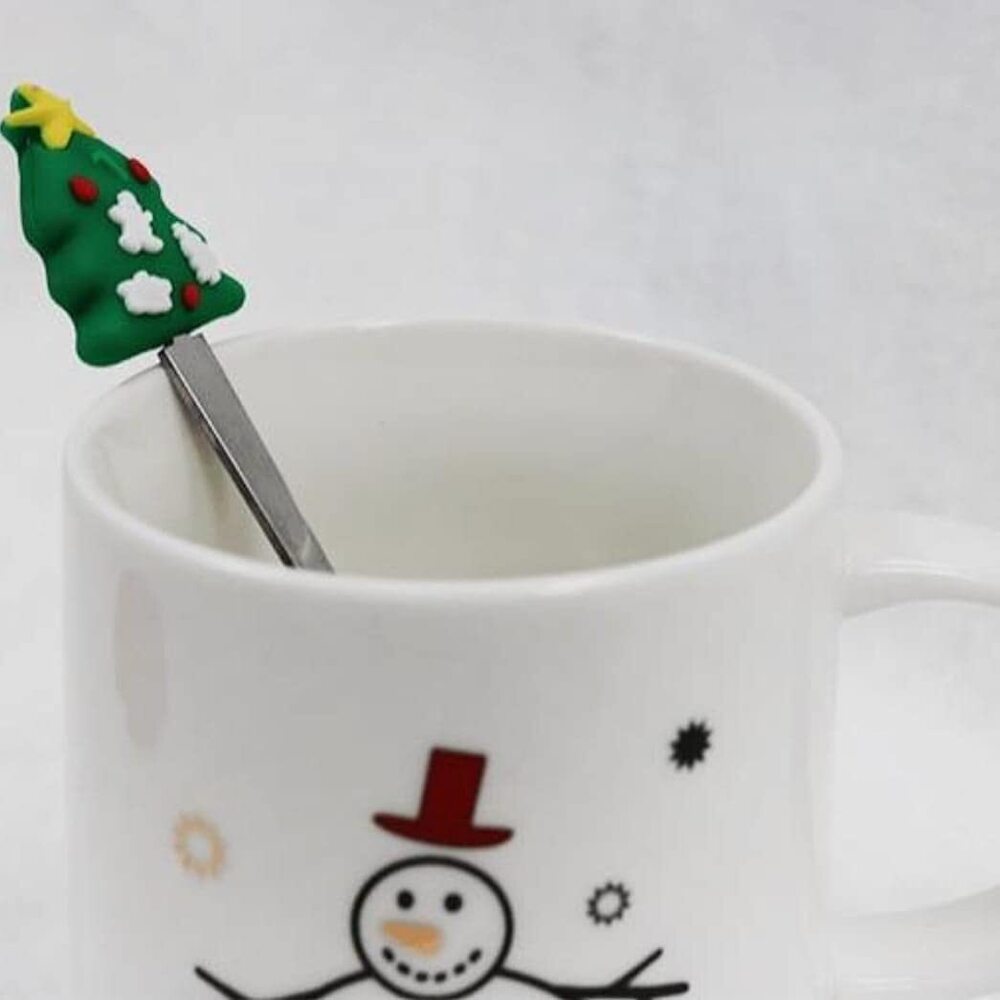 Cherrybox Ceramic Coffee Mug With Christmas Tree 3d Spoon | Designer Cups With Lid - 1 Pc (400 Ml) - Color: Multi Color