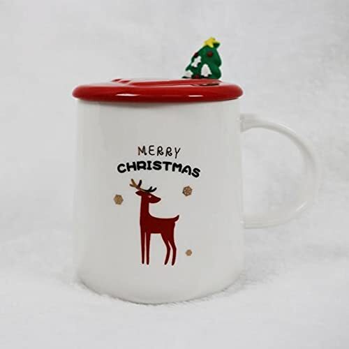 Cherrybox Ceramic Coffee Mug With Christmas Tree 3d Spoon | Designer Cups With Lid - 1 Pc (400 Ml) - Color: Multi Color