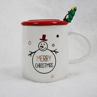 CherryBox Ceramic Coffee Mug with Christmas Tree 3D Spoon | Designer Cups with Lid - 1 pc (400 ml)