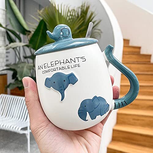 CherryBox Ceramic Coffee Mug | Designer Cups with Lid & Spoon - 1 pc (400 ml)