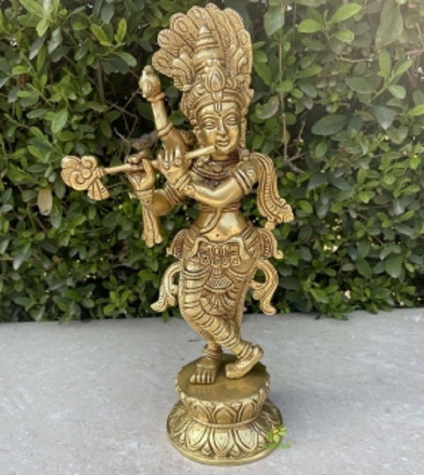 Flute Krishna religious figure metal Murti of murlidhar