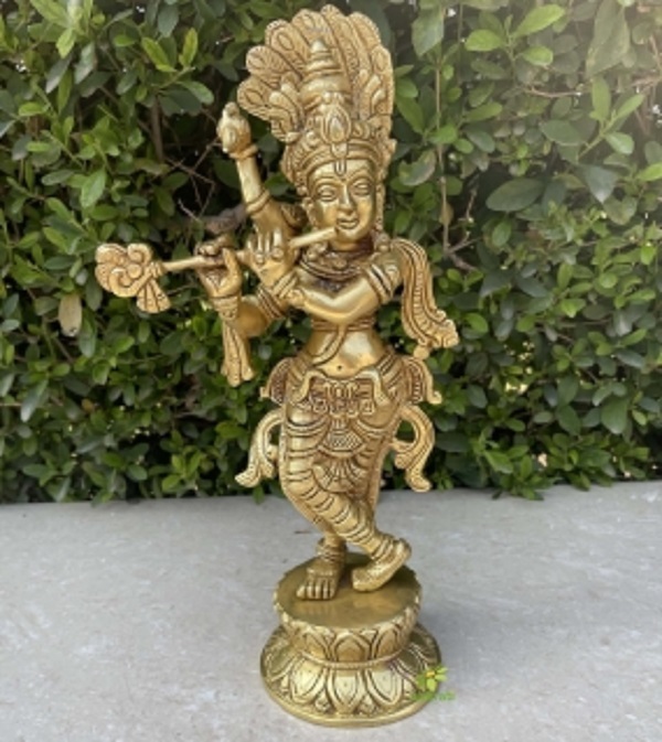 Flute Krishna Religious Figure Metal Murti Of Murlidhar