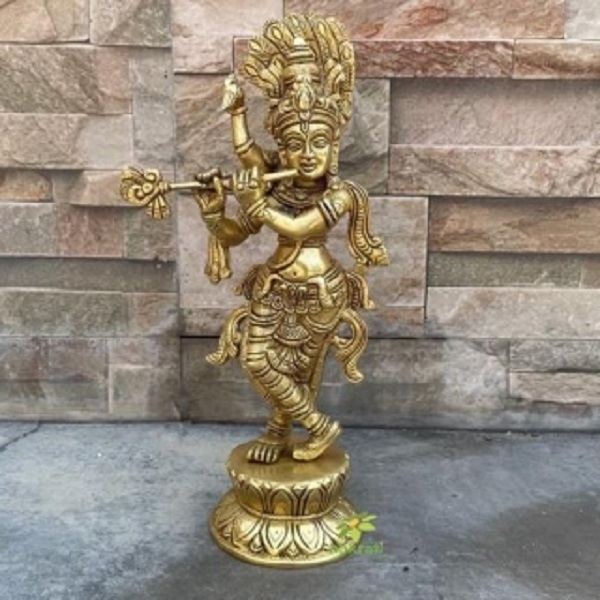 Flute Krishna Religious Figure Metal Murti Of Murlidhar