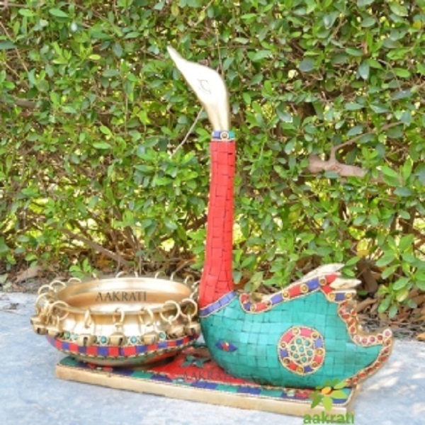 Aakrati Intricate Swan Figurine Hurli With Turquoises Stone Ideal for Bedroom/Living Room decor