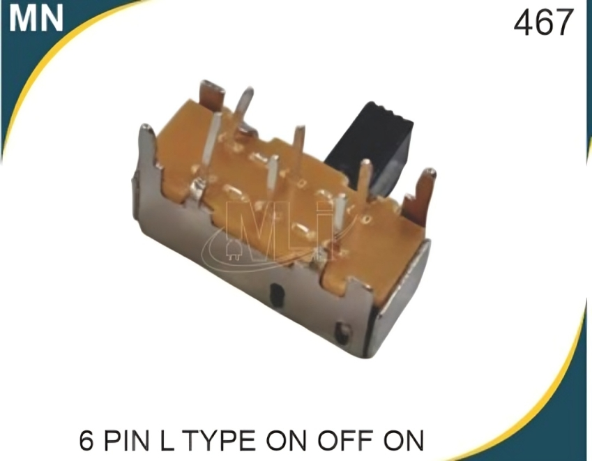 Slide Switch Without Screw L Type 6 Pin Center Off 