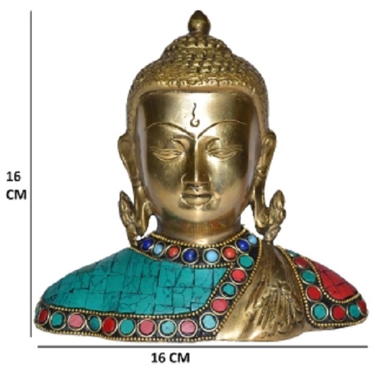 Statue of Lord Buddha Turquoise Coral Studded Bust