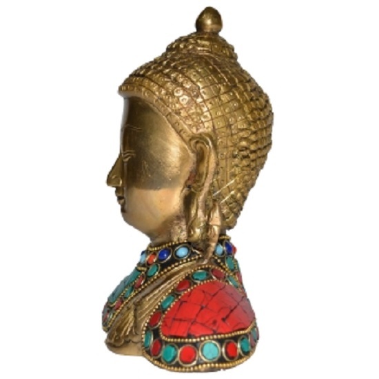 Statue of Lord Buddha Turquoise Coral Studded Bust