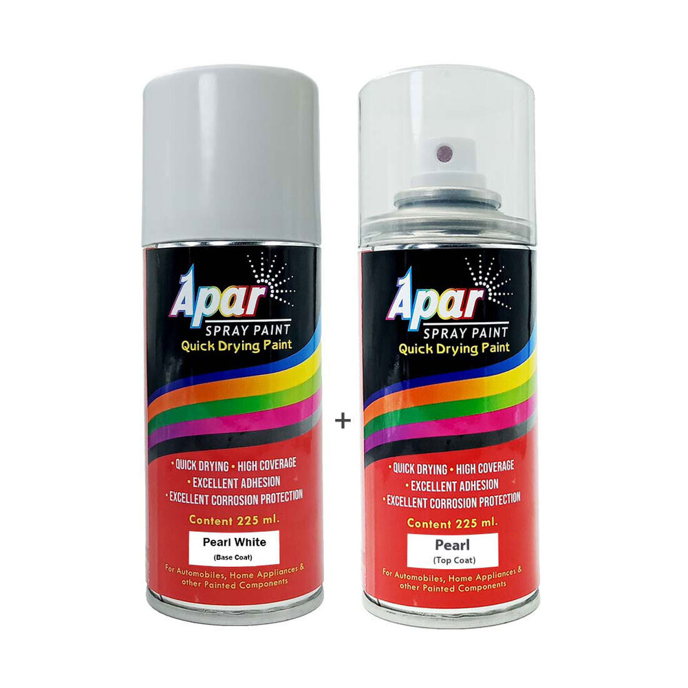 Apar  Spray Paint Pearl White- Base Coat  (Rc Colour Name)+ Pc Compatible For Mahindra Cars -225 Ml (Pack Of 2-Pcs) - Physical Form: Liquid