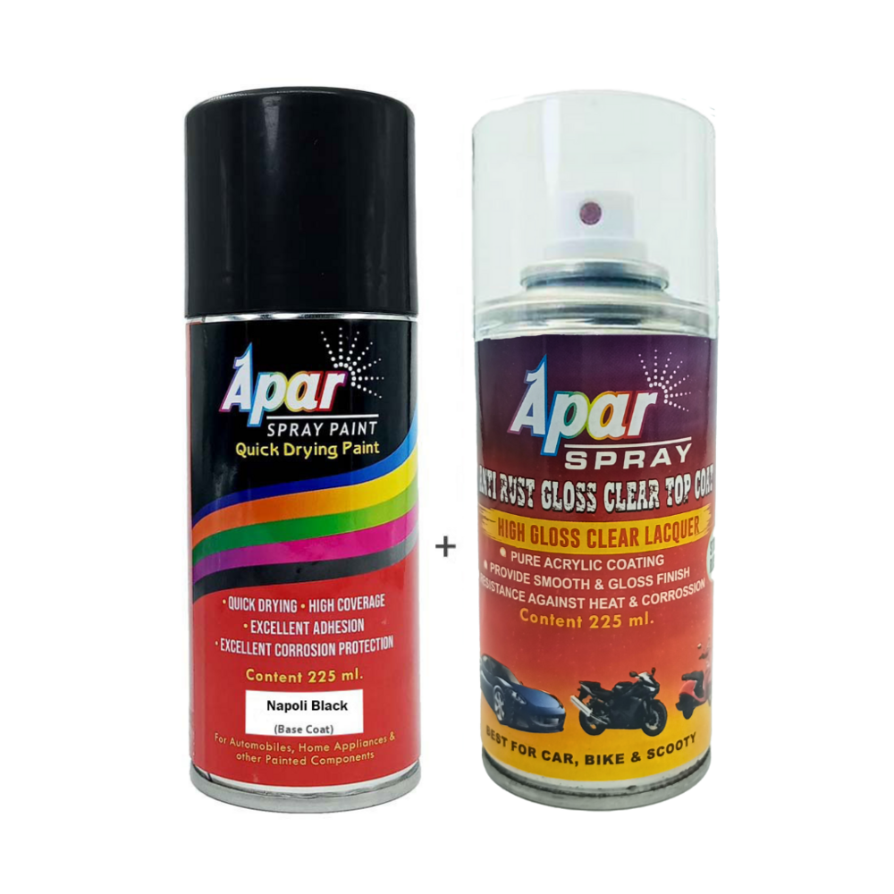 Apar  Spray Paint Napoli Black  (Rc Colour Name) + Gc Compatible For Mahindra Cars -225 Ml (Pack Of 2-Pcs) - Physical Form: Liquid