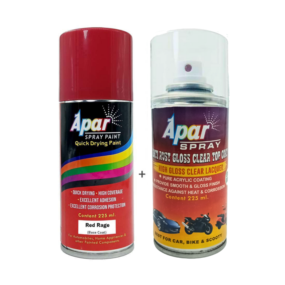 Apar  Spray Paint Red Rage (Rc Colour Name) + Gc Compatible For Mahindra Cars -225 Ml (Pack Of 2-Pcs) - Physical Form: Liquid