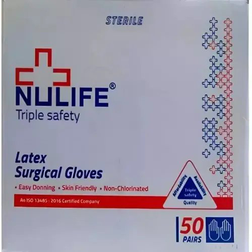 Nulife Surgical Gloves Pre Powder 6.5,7,7 - Latex, Sizes 6.5-7.5, White | Disposable, Excellent Dexterity and Sensitivity for Medical Use
