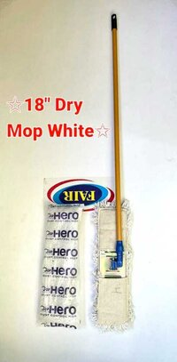 18inch White Dry Mop - Cotton Material, 18-inch Size, 24-inch Mop Head | Advanced Maneuverability For Efficient Floor Cleaning