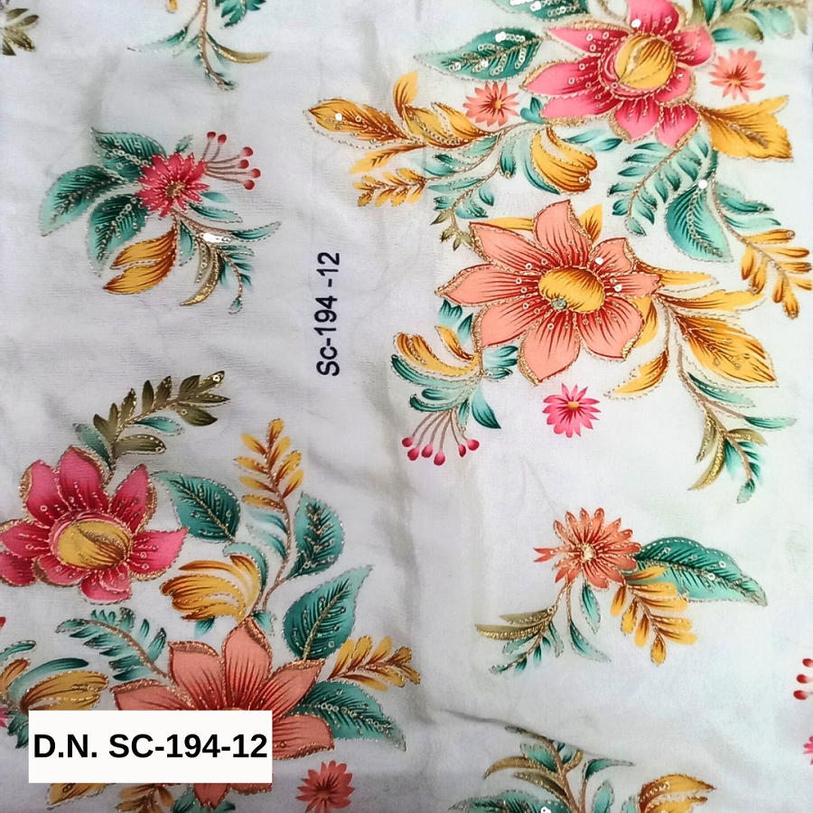 Luxurious Floral Position Print Chinon Fabric