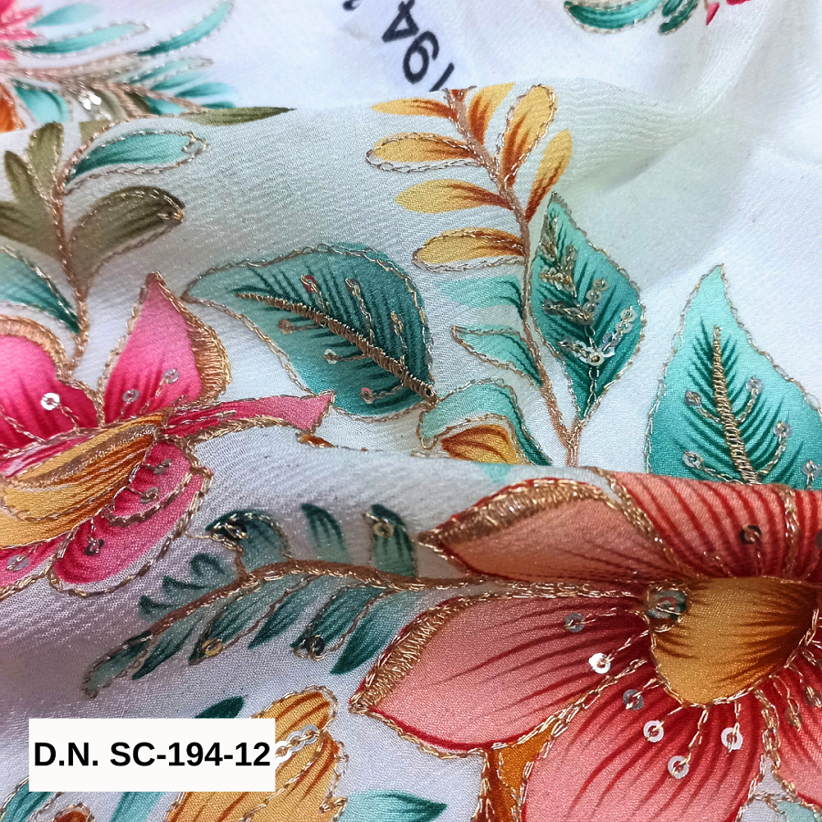 Luxurious Floral Position Print Chinon Fabric
