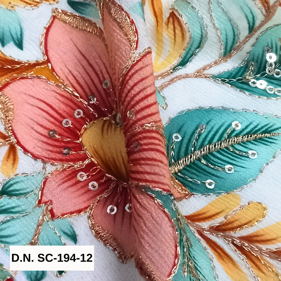 Luxurious Floral Position Print Chinon Fabric